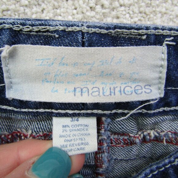 Maurices Bootcut Jeans 3/4 Low Rise Stretch Blue Denim Embroidered Pockets Y2K - Picture 4 of 11